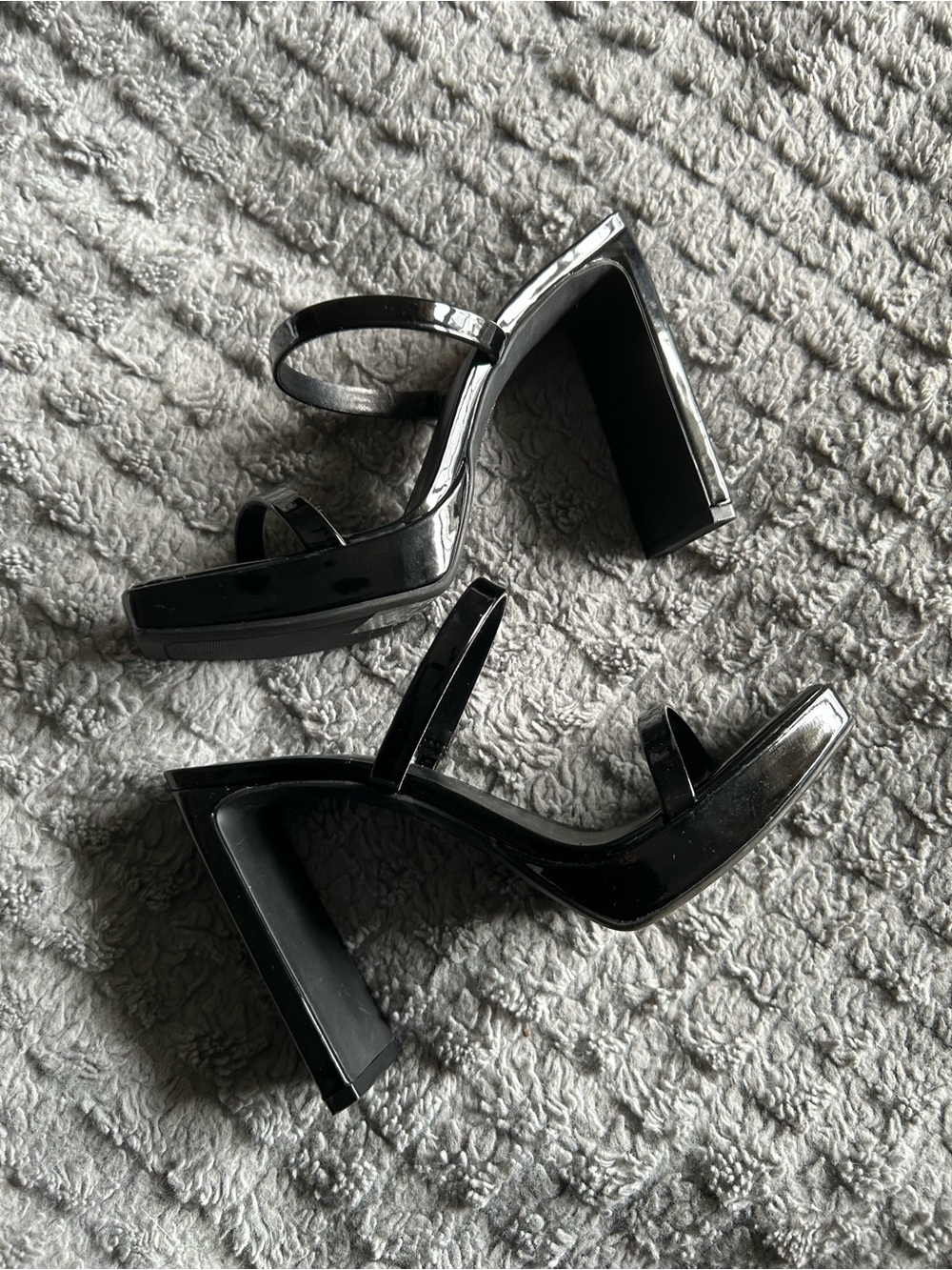 Black Patent Block Heel Sandals - Women